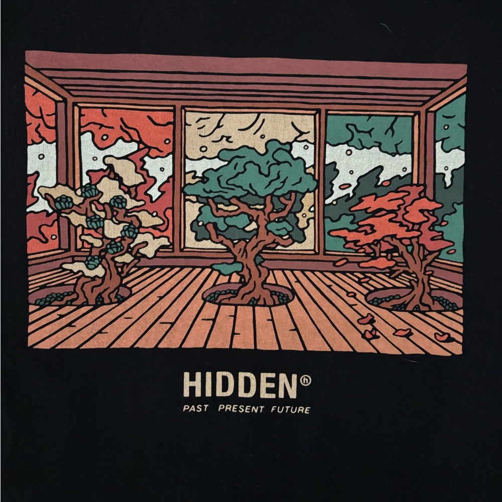 Rare Hidden New York Bonsai Graphic Print Black Tee Men Size XL